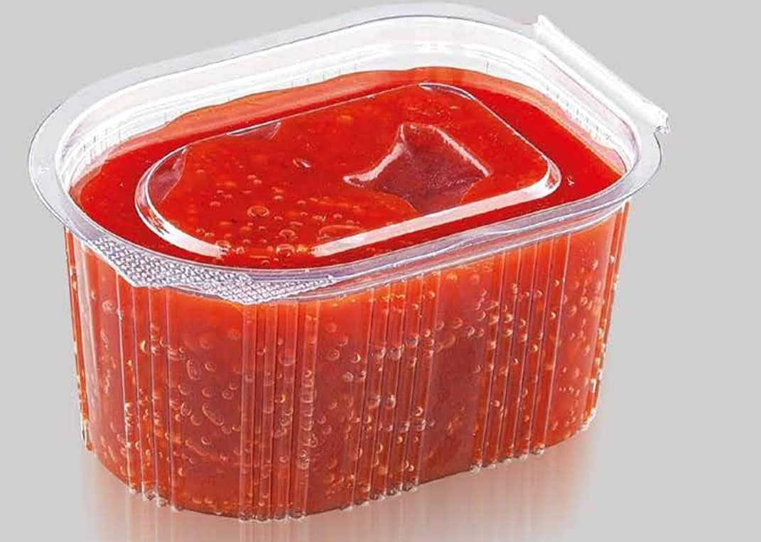 100 X 2oz (50ml) Sauce Pots with Hinged Lids Rectangle Shape Food