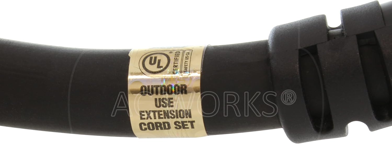 AC WORKS [L520PR] 12/3 3-Prong NEMA L5-20 20Amp 125Volt Generator Rubber Locking Extension Cord (10FT)