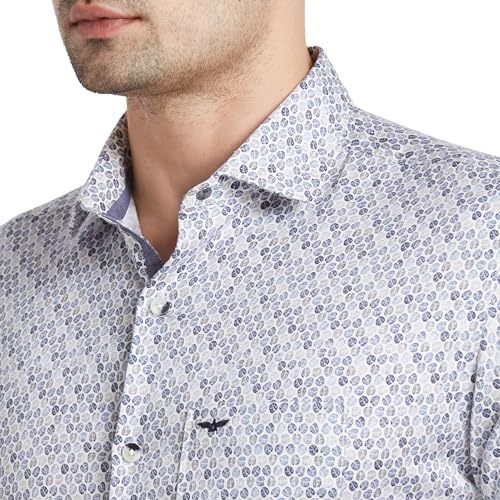 Image of Park Avenue Men's Print Pattern Slim Fit Pure Cotton Full Sleeve Cut Away Collar Casual Shirt