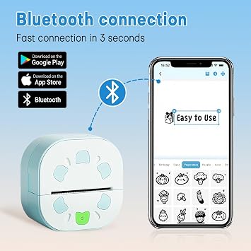 Mini Sticker Printer D21 Bluetooth Label Maker Machine Portable Inkless Thermal Label Printer Wireless Pocket Sticker Maker with App for Home, Office, School Organization & DIY (Blue)
