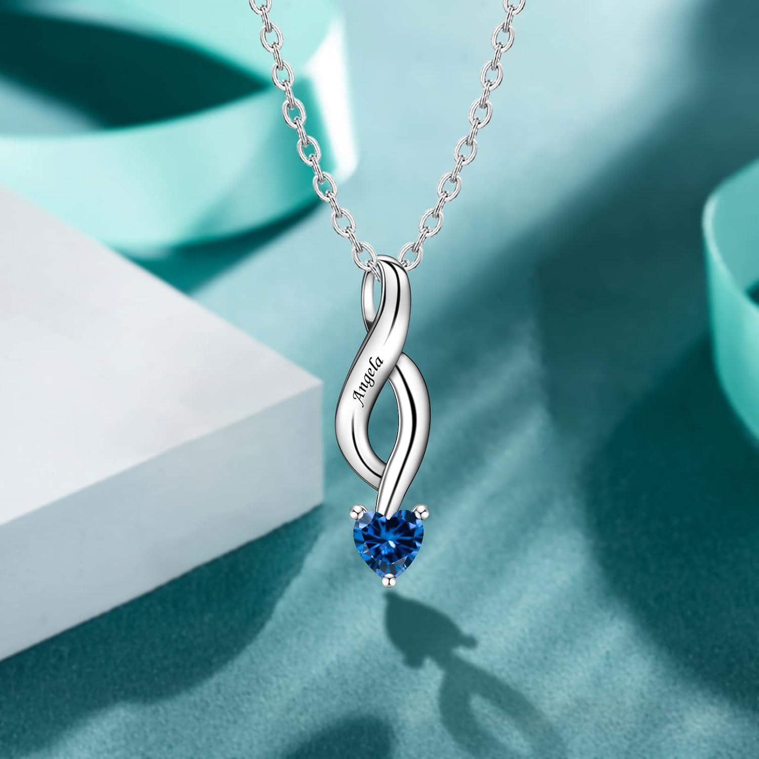 Personalized 1/2 / 3/4 / 5/6 Simulated Birthstone Necklace for Women Engraved 1-6 Name Custom Mothers Necklaces Customized Family Pendant Necklace Jewelry Gifts For Mom Grandma Wife Girls