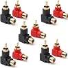 exgoofit RCA Male to RCA Female Connectors Right Angle Plug Adapters M/F 90 Degree Elbow Gold-Plated (5 Black + 5 Red) (10-Pack)
