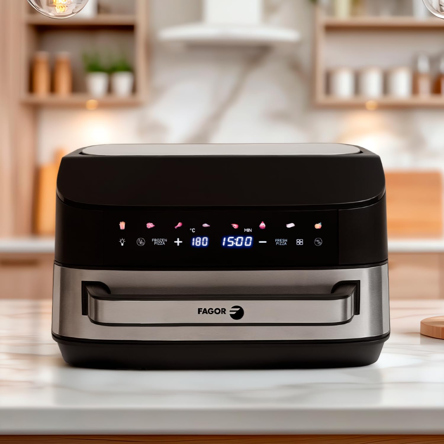 FAGOR Naturfry SmartCrust podwójna rezystancja frytkownica powietrzna, moc 2200 W, pojemność 7 l, ekran dotykowy LED, 10 wstępnie ustawionych menu, regulacja temperatury 40-230 stopni Celsjusza