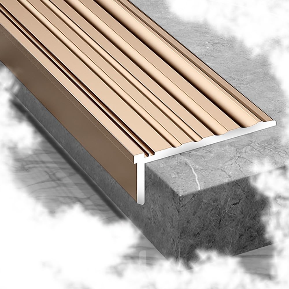 Stair Metal Step Edge Trim Staircase Protector Edging Anti Slip Stairs Transition Strip L-Shape Treads(Bronze Gold,110cm L)