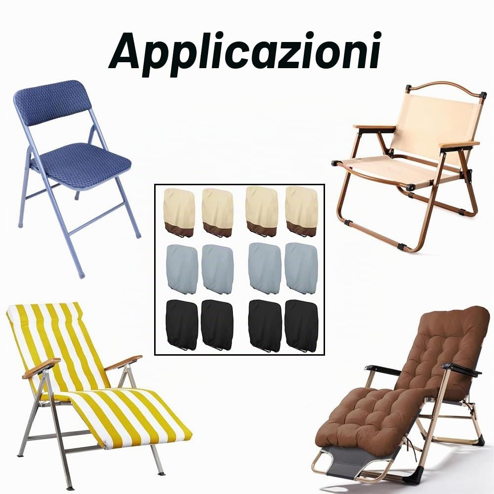 2 coperture per sedie pieghevoli per esterni, 82 x 93 x 22 cm, impermeabili, per la casa, il giardino, i mobili (nero)