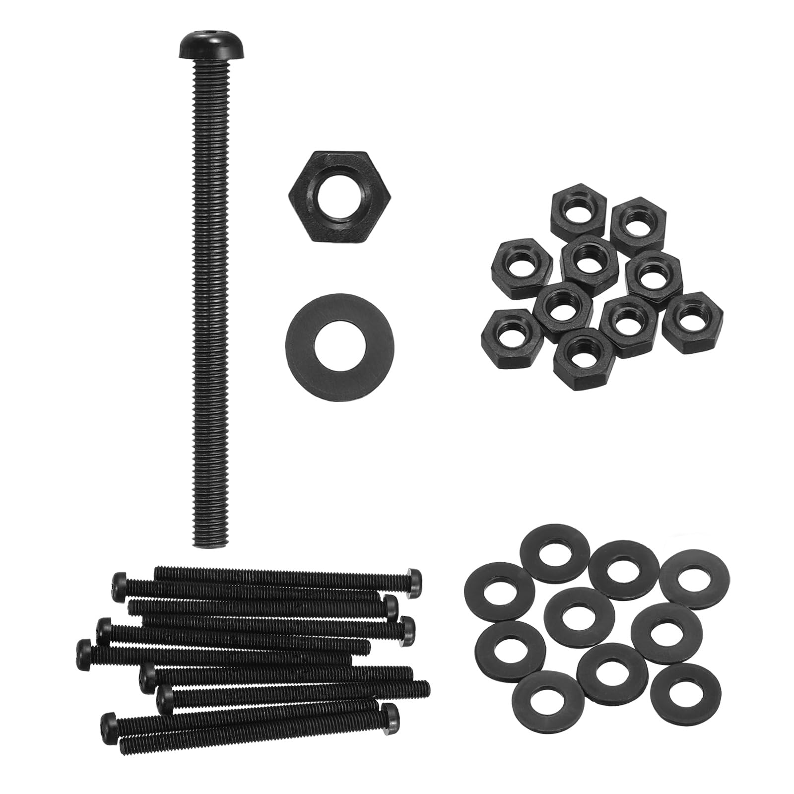 sourcing map 10 Set M6x80mm Nylon PA66 Plastic Cross Round Head Screw Phillips Bolts Hex Nuts Flat Washers Assortment Kit, Metric Full Thread Bolt Fasteners for DIY Machine Assembly, Black — image 1