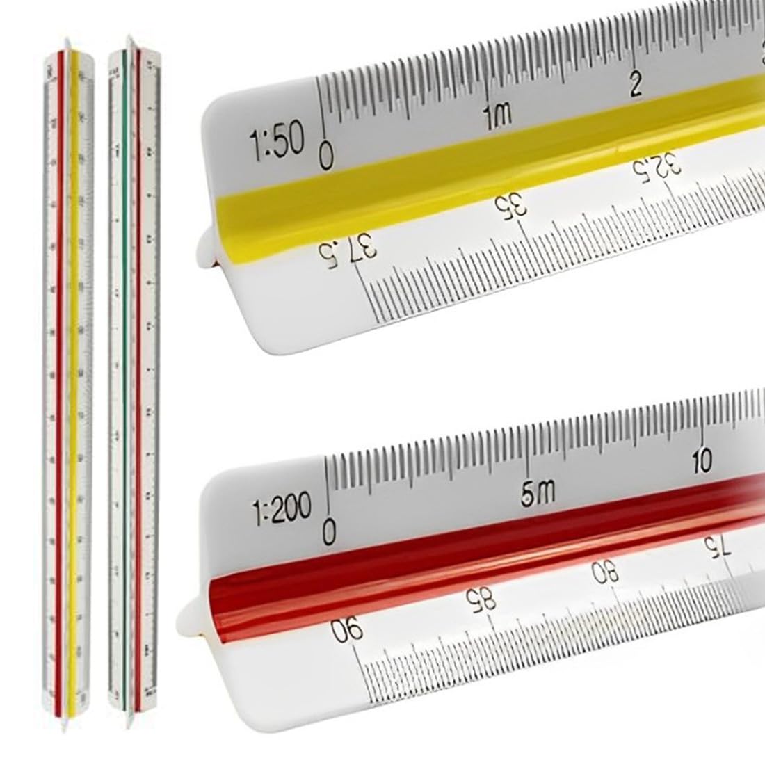 2 Piezas Escalimetro Profesional Regla - 30 cm Regla de Escala, Regla de Escala Triangular Métrica 1:20 1:25 1:50 1:75 1:100 1:125/1:100 1:200 1:250 1:300 1:400 1:500