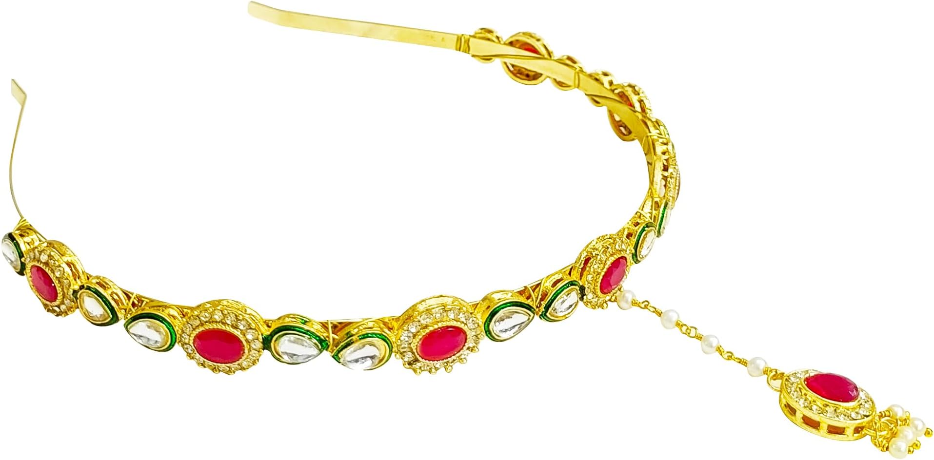 Ethnic Kundan Hairband With Attached Mang Tika/Hair Accessory Hair Jewellery for Womens/Ladies/Girls