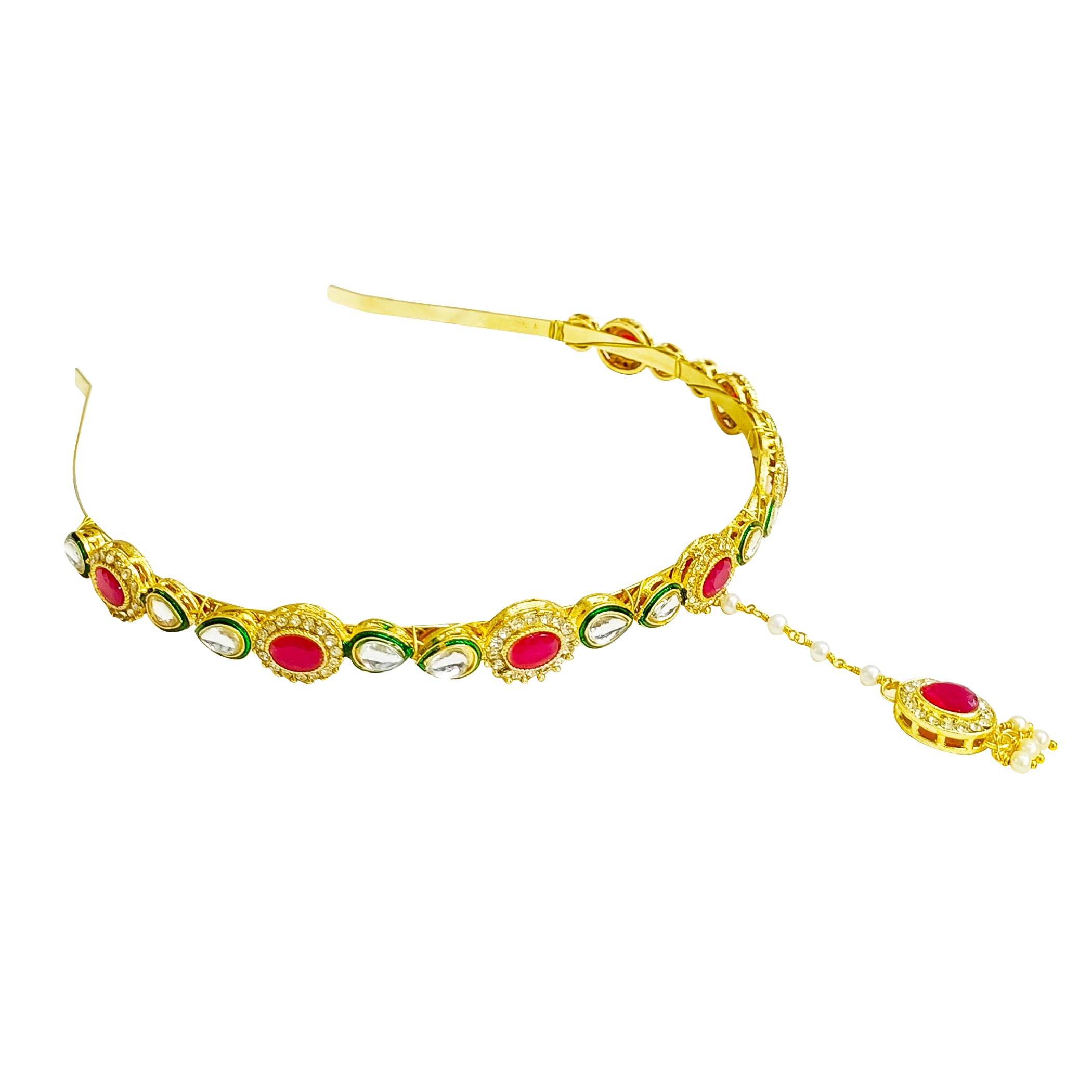 Ethnic Kundan Hairband With Attached Mang Tika/Hair Accessory Hair Jewellery for Womens/Ladies/Girls
