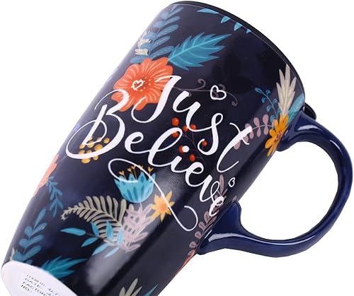 Miniatura 8 de Topadorn Taza de cerámica con tapa y asa, taza de café alta de 17 onzas para el hogar, fiesta y cumpleaños, Just Believe