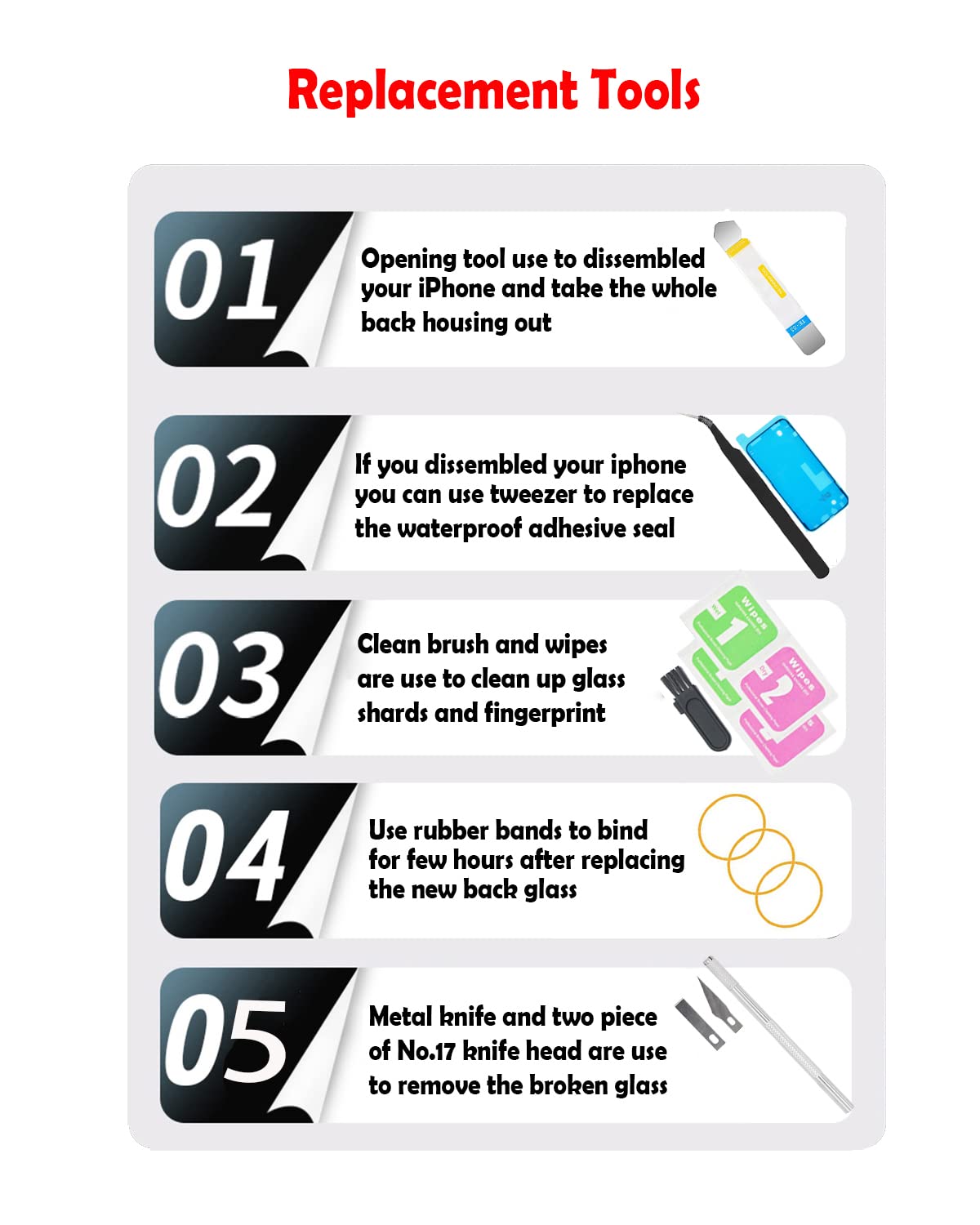 Vitre arrière de Rechange pour iPhone 13 avec Outils de réparation, Grand Trou arrière de Rechange pour Tous Les transporteurs avec adhésif pré-installé et Kits d'outils de réparation (Noir)