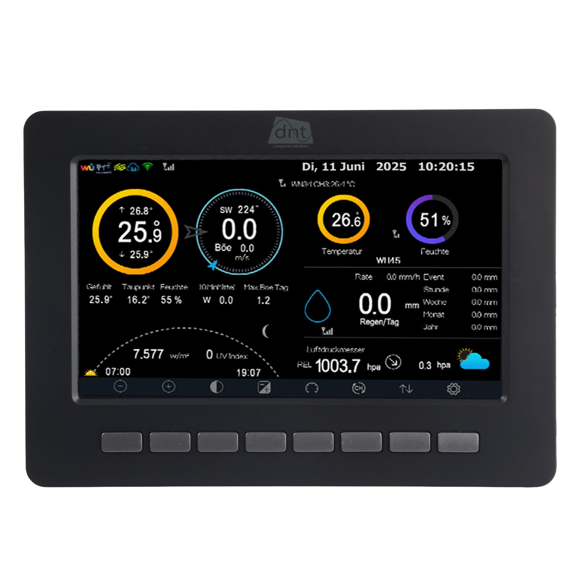 dnt WiFi-Wetterstation WeatherScreen PRO V2, Wetter- und Raumklima stets unter Kontrolle, DNT000026, Weiß, Schwarz