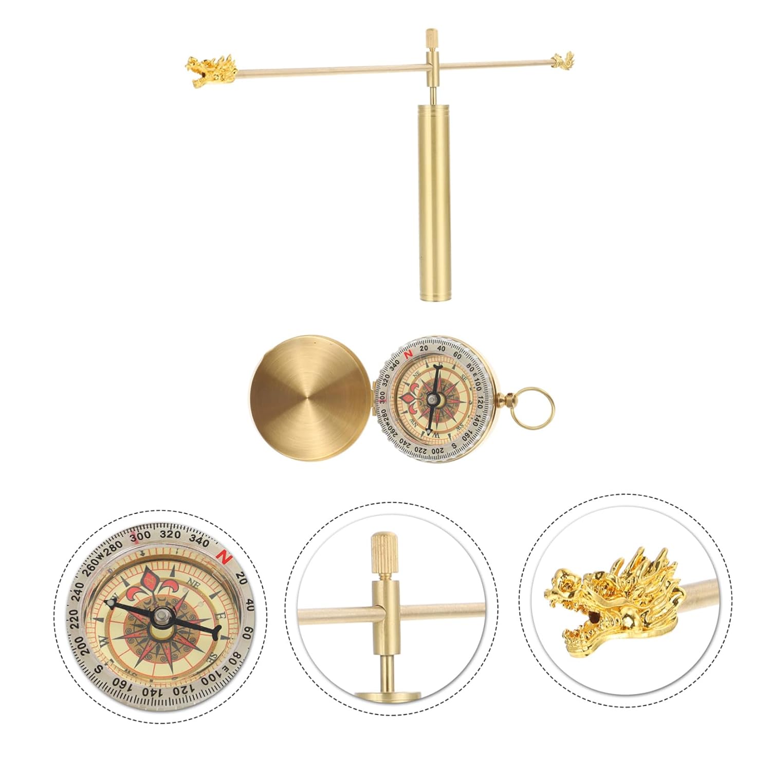 CHICAMPERA 純銅製 プローブロッド 軽量携帯用解式 探知棒 コンパス付き龍頭型ダウジングツール 水源探索用実用検出器