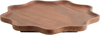 Kate and Laurel Alezar Mango Wood Wavy Round Lazy Susan Tray, 18 Inch Diameter, Walnut Brown, Scalloped Wooden Countertop Organizer with Turning Lazy Susan for Kitchen Storage or Ottoman Tray