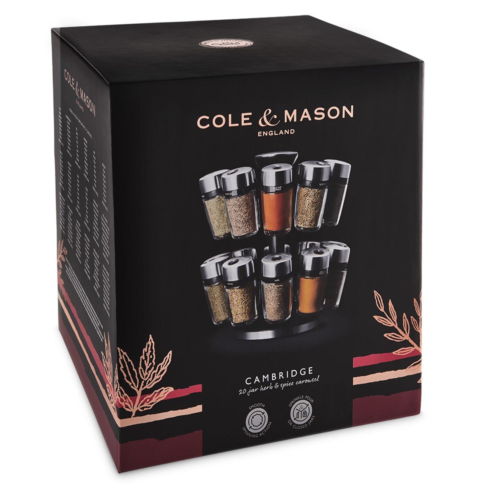 Cole & Mason Gewürzregal Drehkarussell Streuer mit 20 gefüllten Gewürzgläsern - je 8.9 cm hoch