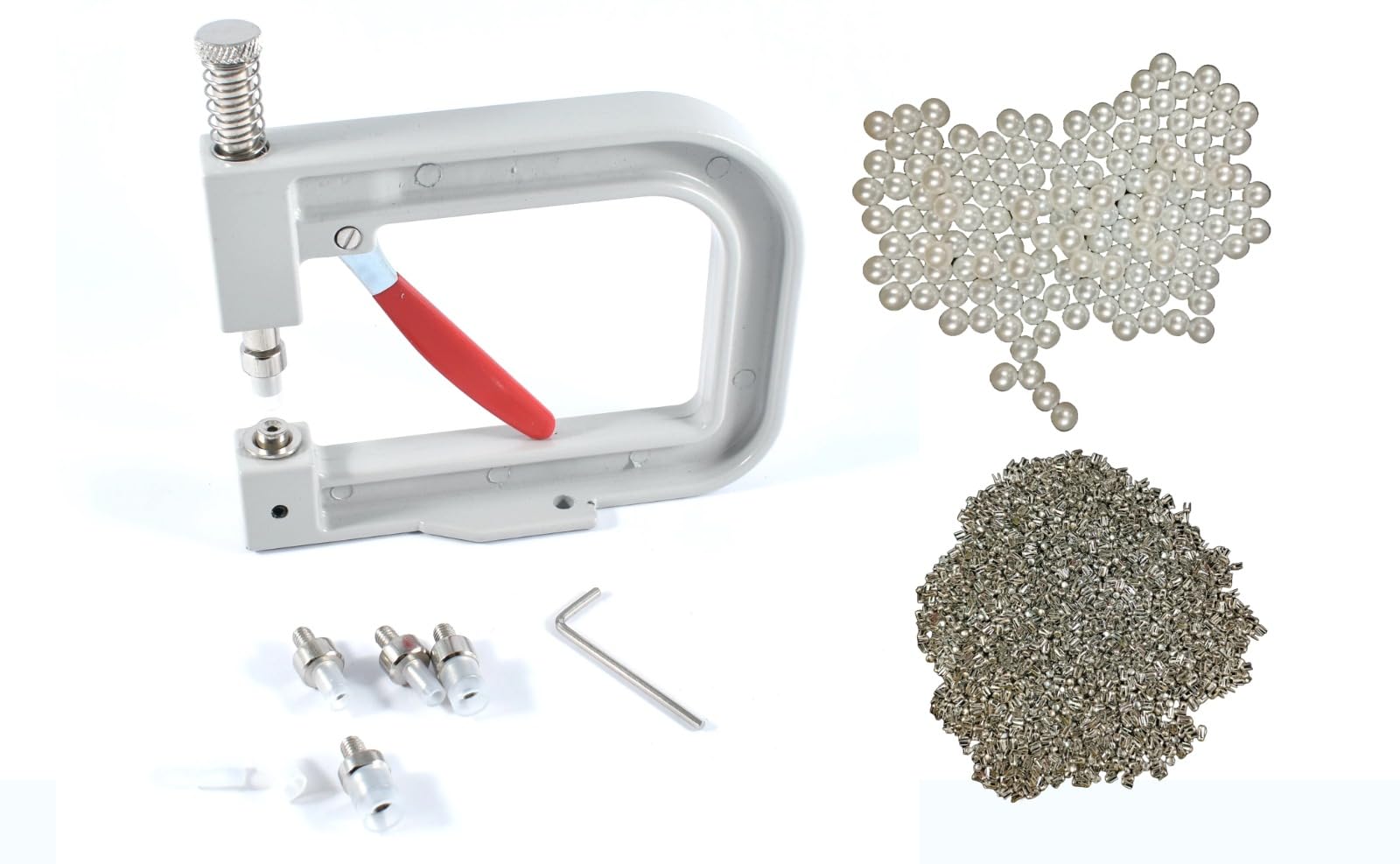 Sewing Tool Pearl Setting Machine with Sample Beads(10g) Pack of 1 (White Colour) & Rivert (10g) Pack of 1