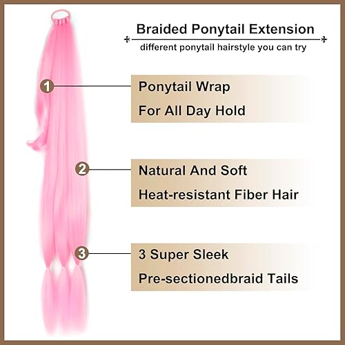 Miniatura 3 de Extensión de cabello sintético suave y natural para mujer, 34 pulgadas, 4.63 onzas, color rosa