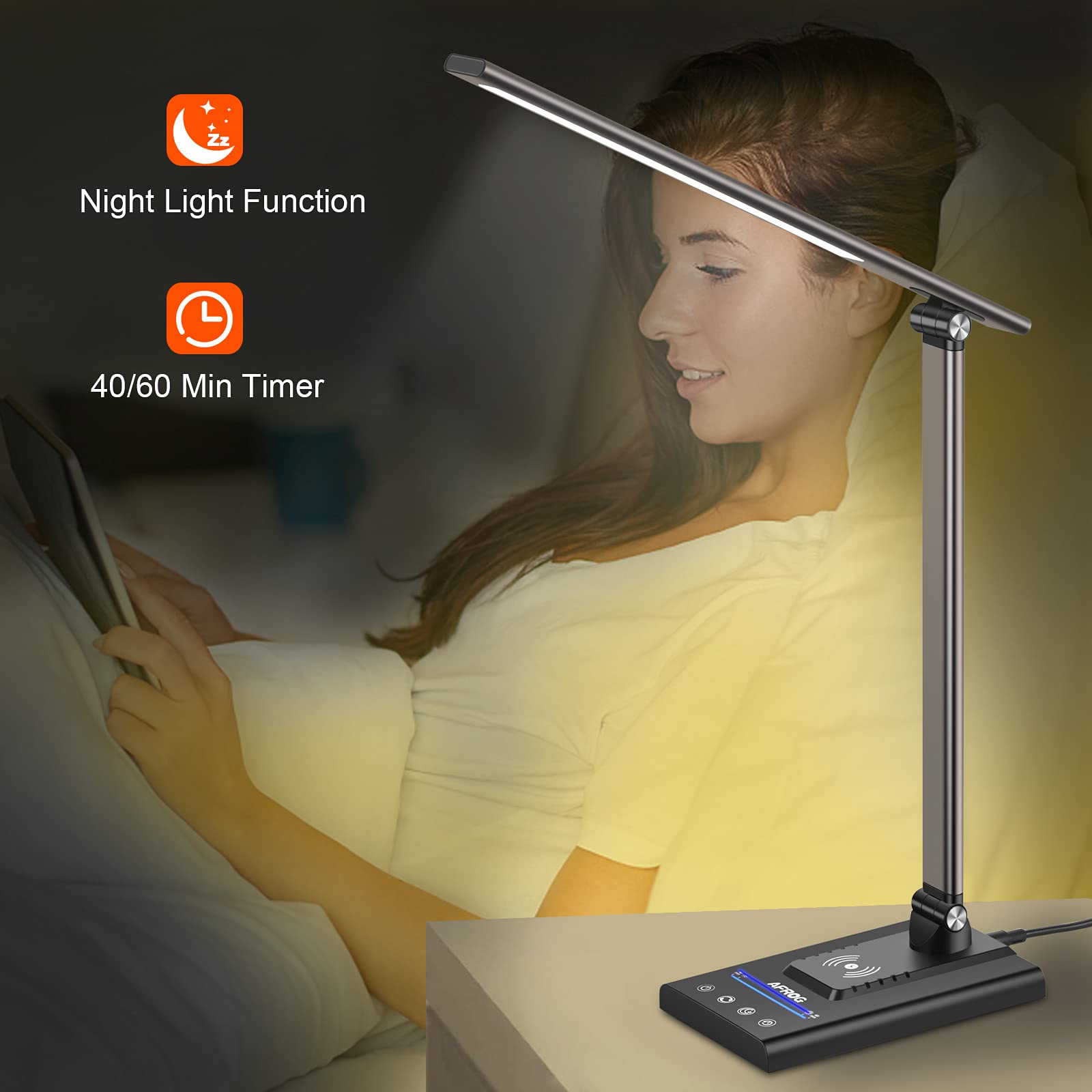 AFROG 5th Gen Multifunctional LED Desk Lamp with 10W Fast Wireless