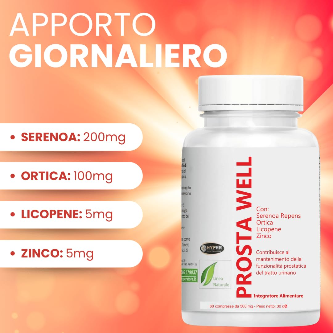 Prosta Well Integratore Benessere Salute Favorisce la Funzionalità della Prostata e delle Vie Urinarie con Serenoa Repens Ortica Licopene Zinco Alto Dosaggio 240 Compresse Prodotto in Italia