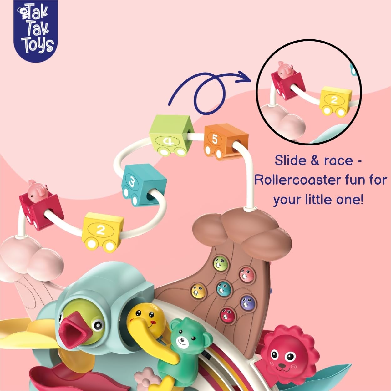 Tak Tak Toys Little Loops Activity Playset | Educational Toy with Rolling Balls, Feeding Bird Game & Colorful Slides | Motor Skill Development Toy for Kids | Age 3 Y+ 1
