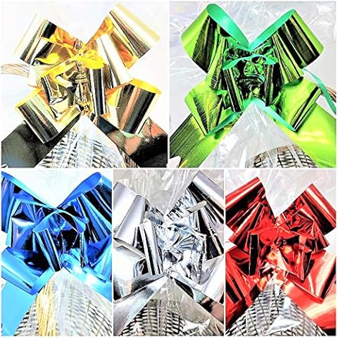 YLAB Extra Large Bags for Hamper Making - 5 Cellophane Bags & 5 Pull Bows - 102.5 x 70 cm Cover