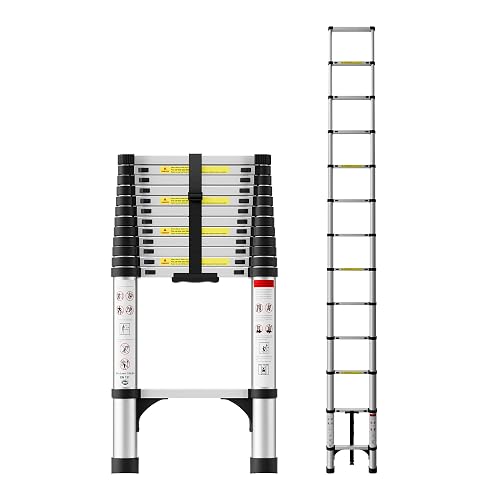 Telescoping Ladder 12.5 FT, 330 lbs Capacity; Silver | EN