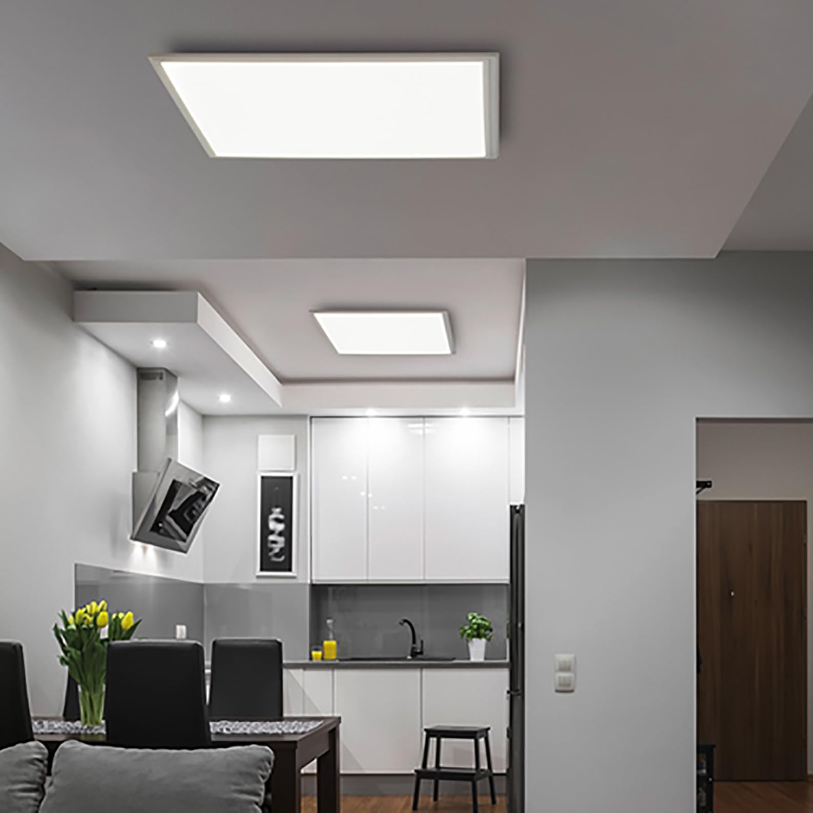 LED ATOMANT Kit de Pose en Saillie pour Panneau LED Slim 60x60cm, Aluminium Laqué Blanc, Panneau Non Inclus