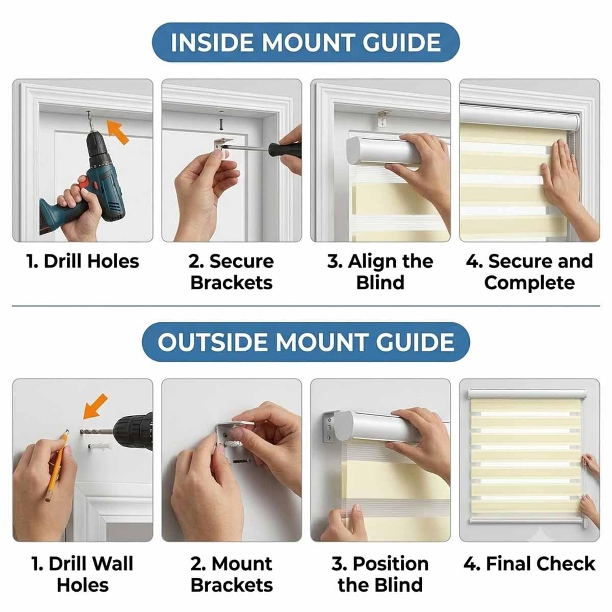 Store Enrouleur Jour Nuit, Store Zèbre Double Tissu avec Clips, Rideau Translucide Et Occultant pour Fenêtre Et Porte, Protection Solaire, Largeur 50 60 80 100 120 140 155cm