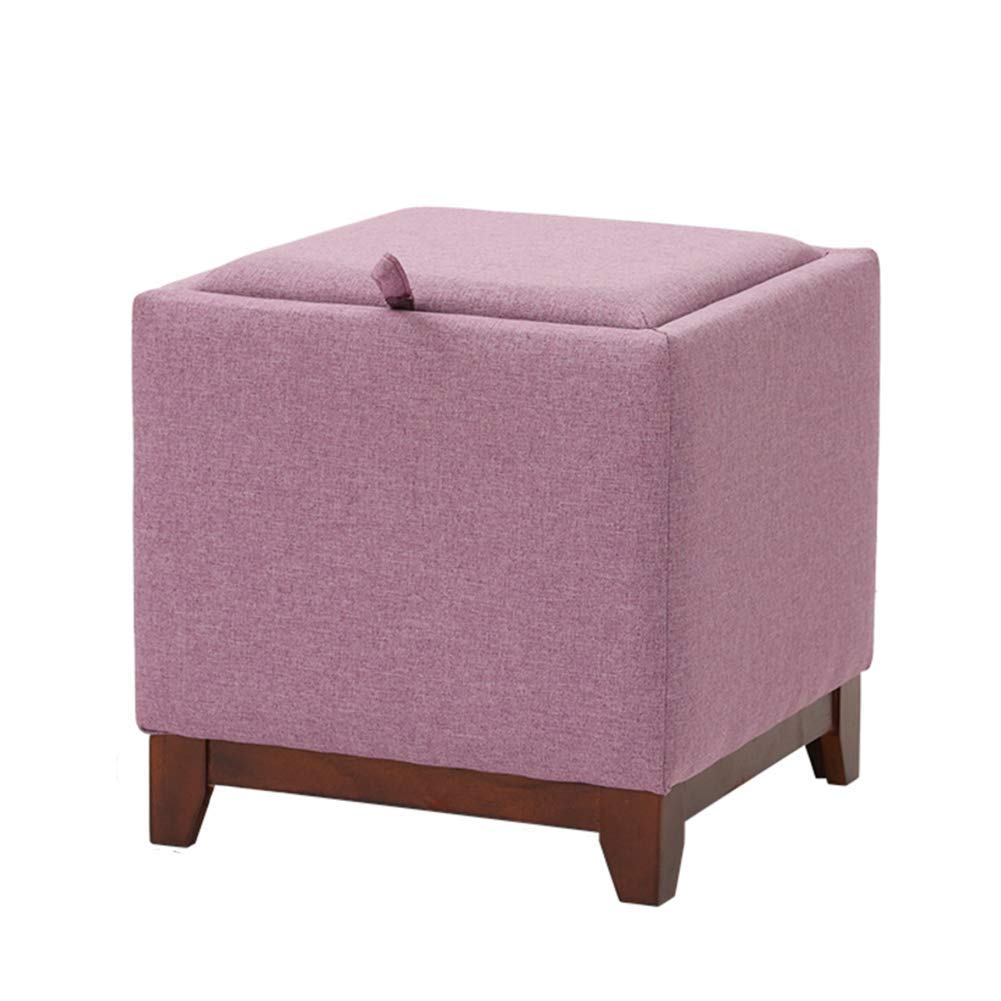 Pouf de rangement violet en lin tabouret repose-pieds avec pieds en bois