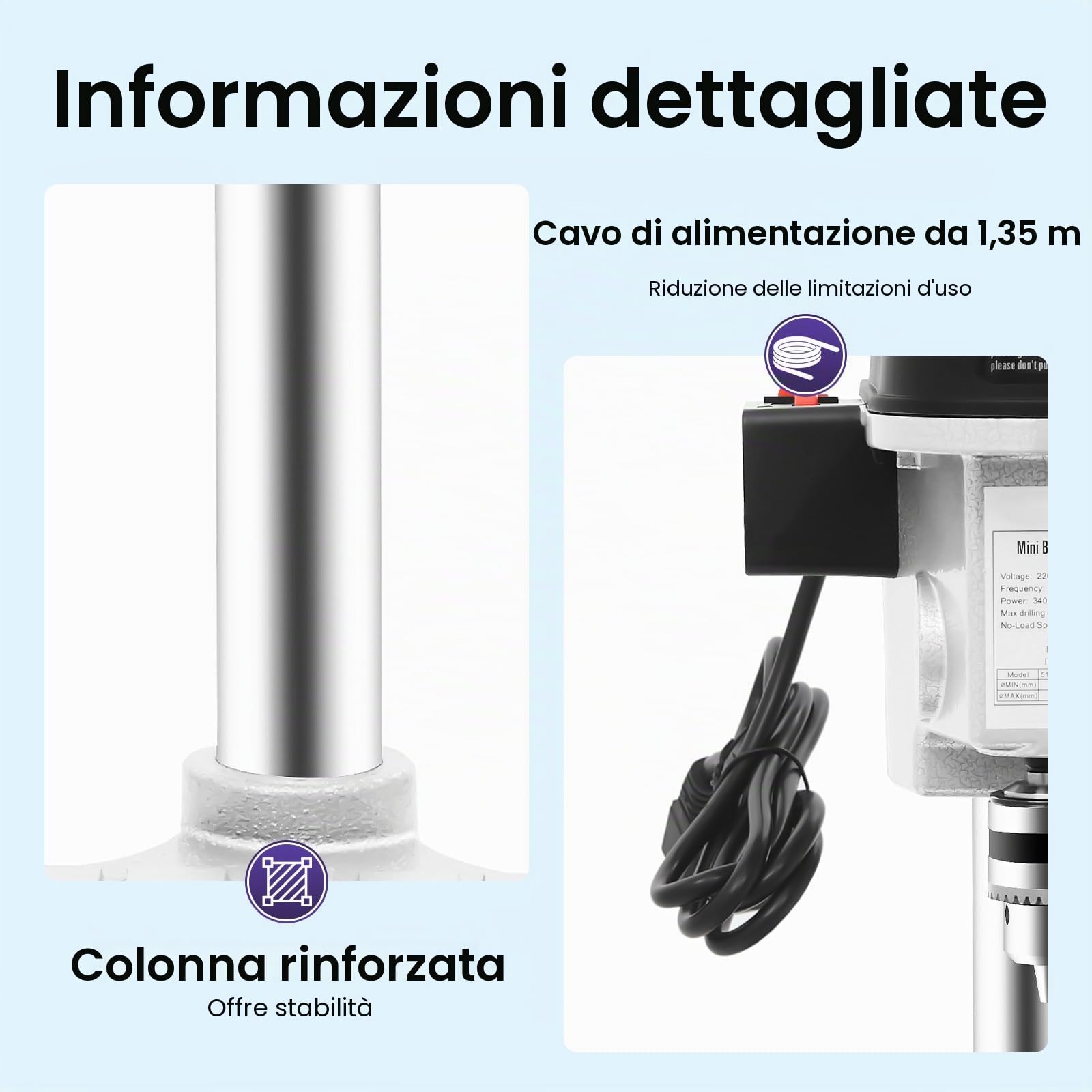 Trapano da tavolo, 340 W, trapano a colonna professionale, 3 velocità, trapano a supporto per legno, metallo, plastica, 17 x 17 x 38 cm