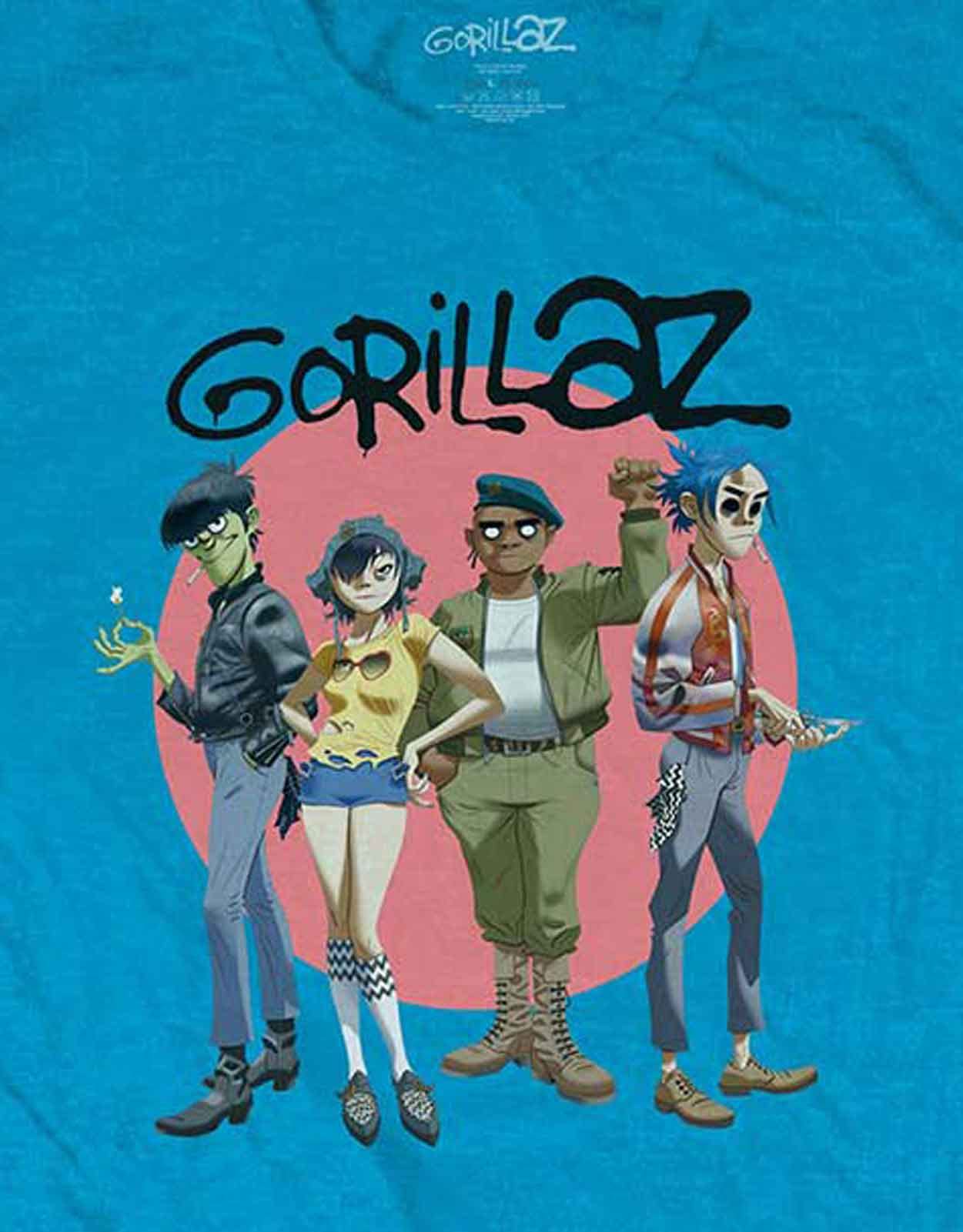 Gorillaz T-Shirt Group Circle Rise Band Logo Nue Officiel Homme Bleu Saphir