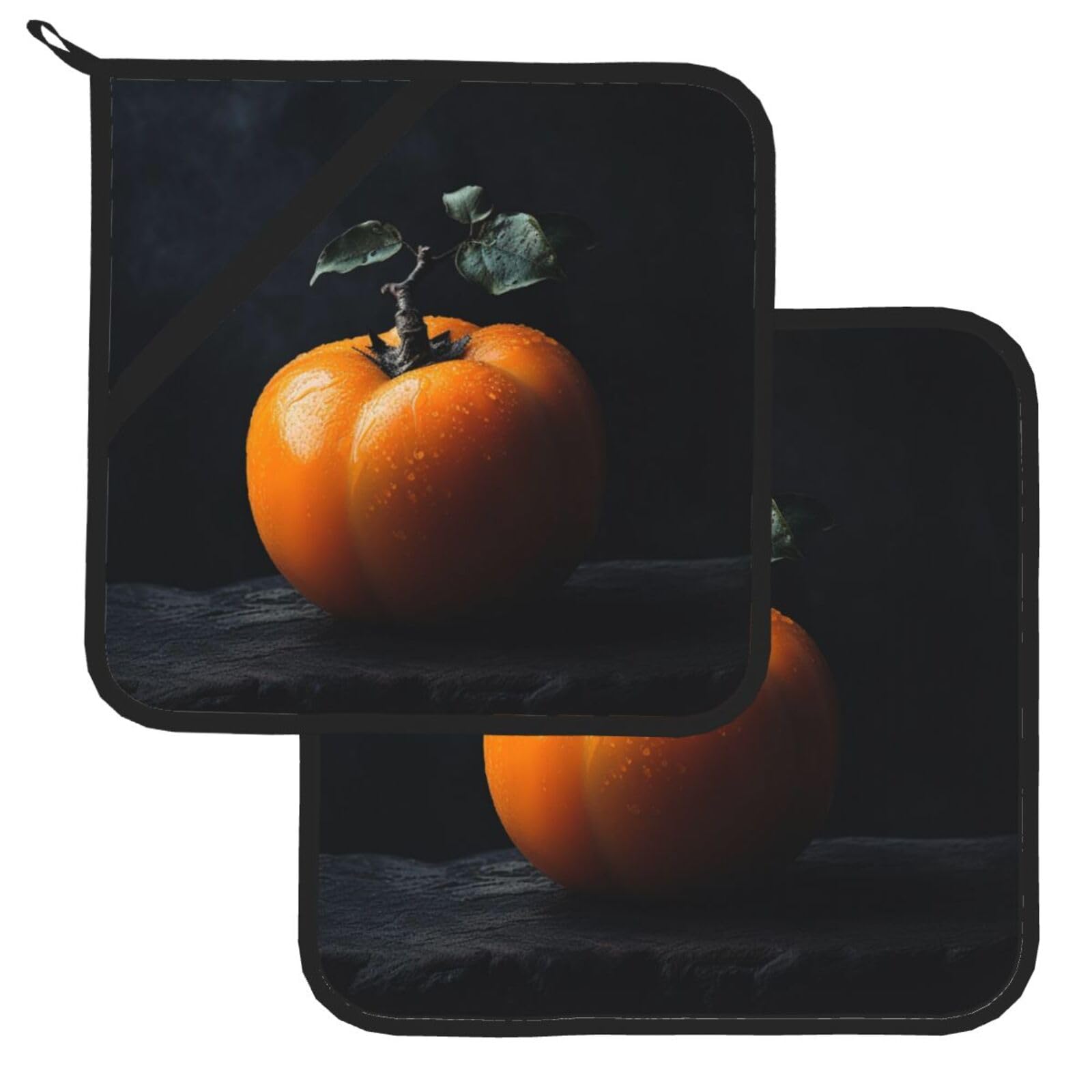 Pot Holder Set of 2 Heat Resistant Potholders Persimmon Pot Holders Non Slip Kitchen Trivets Cooking Hot Potholder Washable Oven Mitts Oven Hot Pads for Kitchen Baking BBQ