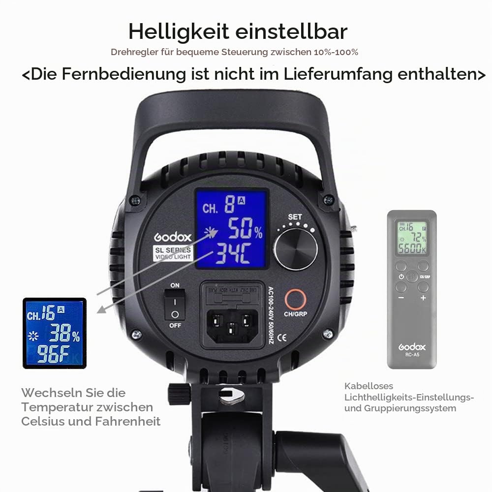 Godox SL-60W 5600K 60W Hochleistungs-LED-Videoleuchte mit Bowens-Halterung für Fotostudio-Fotografie-Videoaufzeichnung (Ohne Fernbedienung)