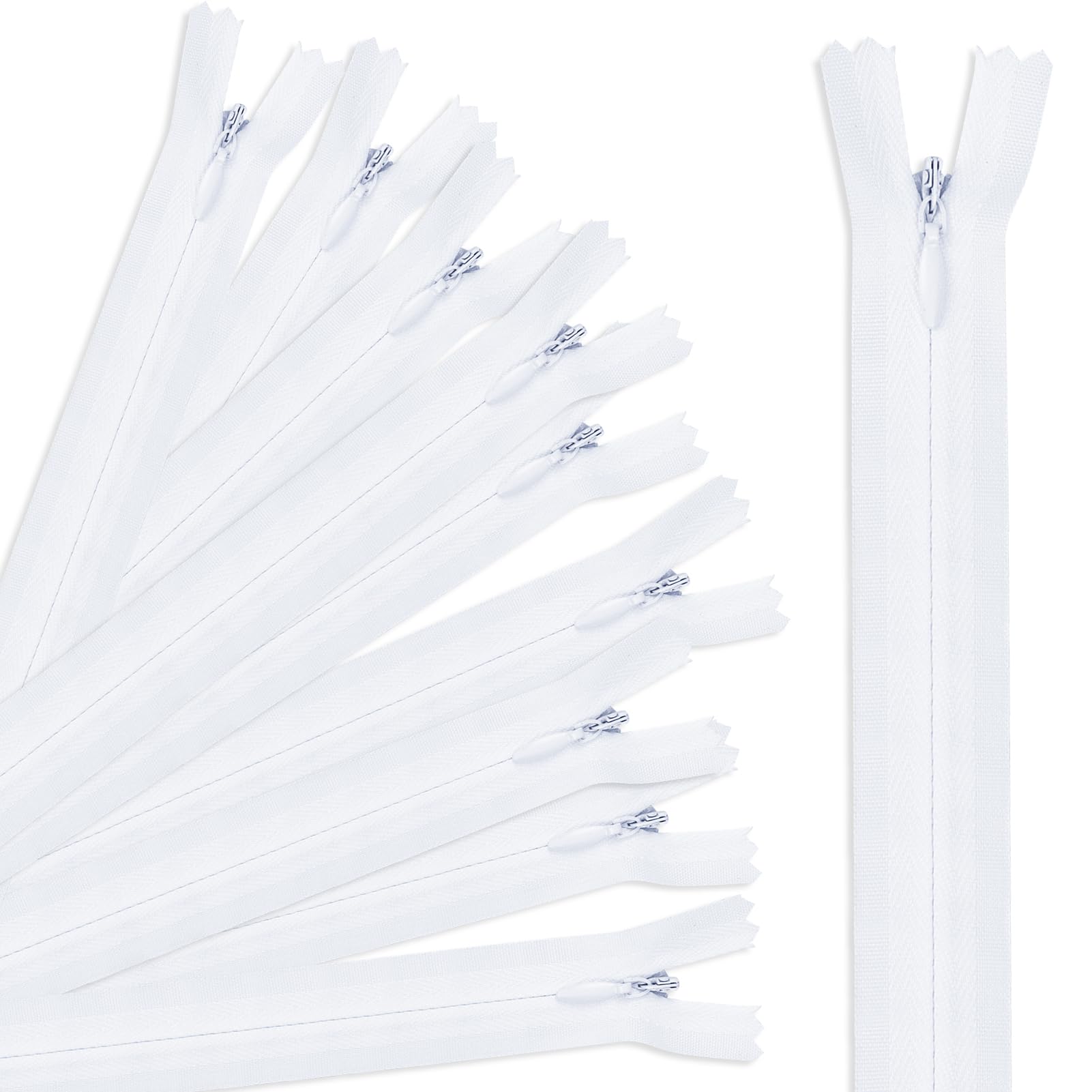 Lechisenop White 10Pcs Invisible Zips #3 Zippers For Sewing 16Inch/40Cm Zips Closed-Ended Nylon Invisible Zippers Concealed Zipper Zip Fixer For Skirts Cushions Pillows Clothes Pants Diy Craft Tailor Dressmaking