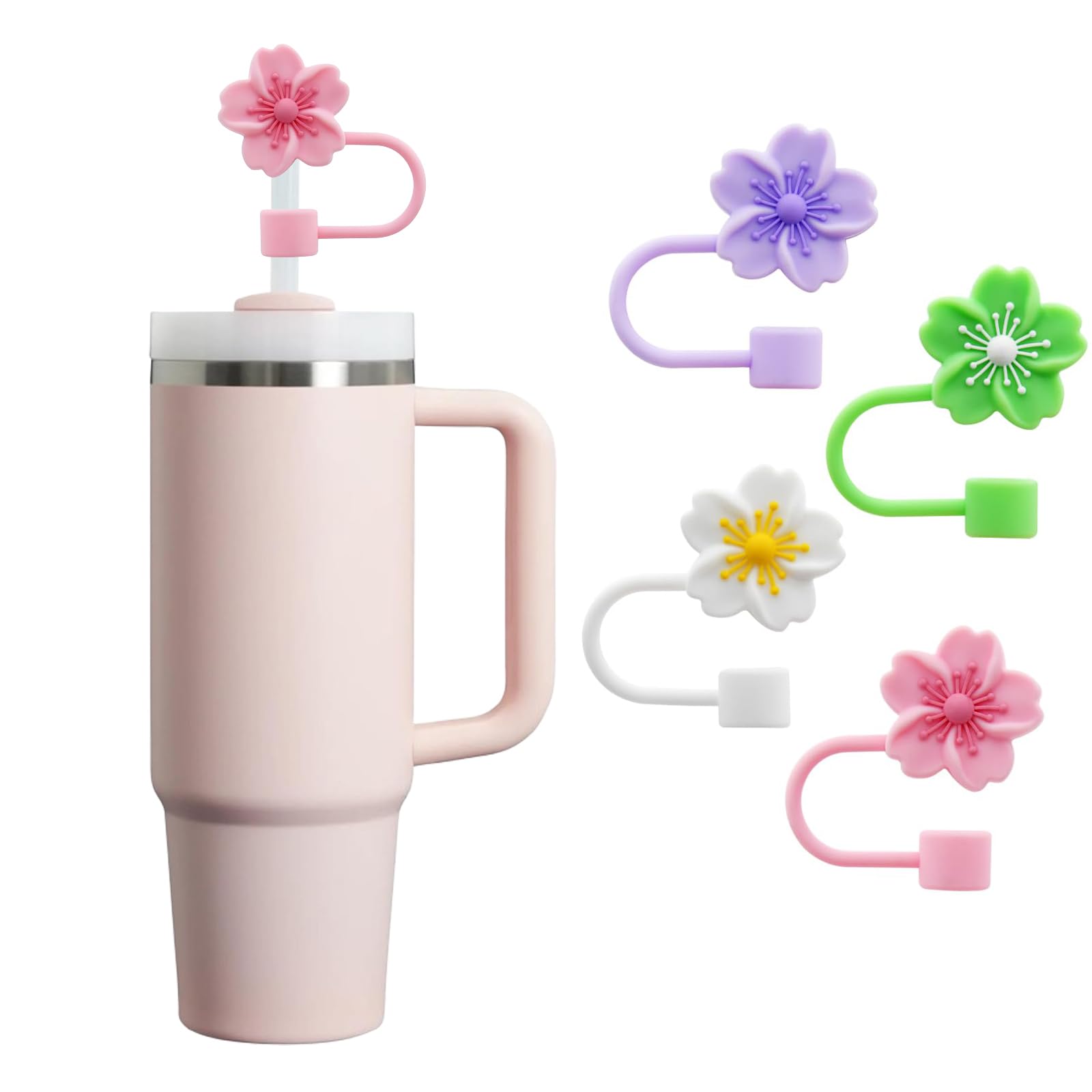 Bouchon étanche Paille 10mm Bouchon De Paille En Silicone - Compatible Tasses Stanly - 10mm - Motif Fleurs De Cerisier - Anti-fuite Et Réutilisable Couvercle Paille Stanly Cup