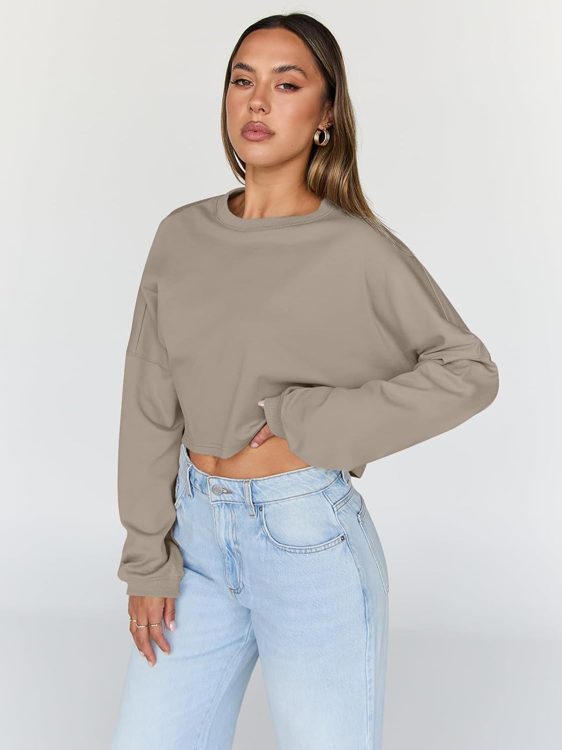 Trendy Queen Cropped Sweatshirts for Women Oversized Crewneck Sweaters Long Sleeve Tops Fall Winter Clothes 2026 - Image 2