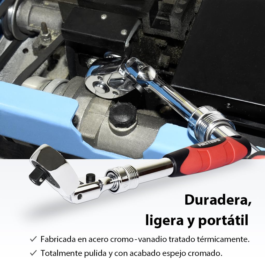 FIRSTINFO F3222NC | 3/8" Flexible extensible carraca reversible | 72 dientes | Extensible 260-360mm