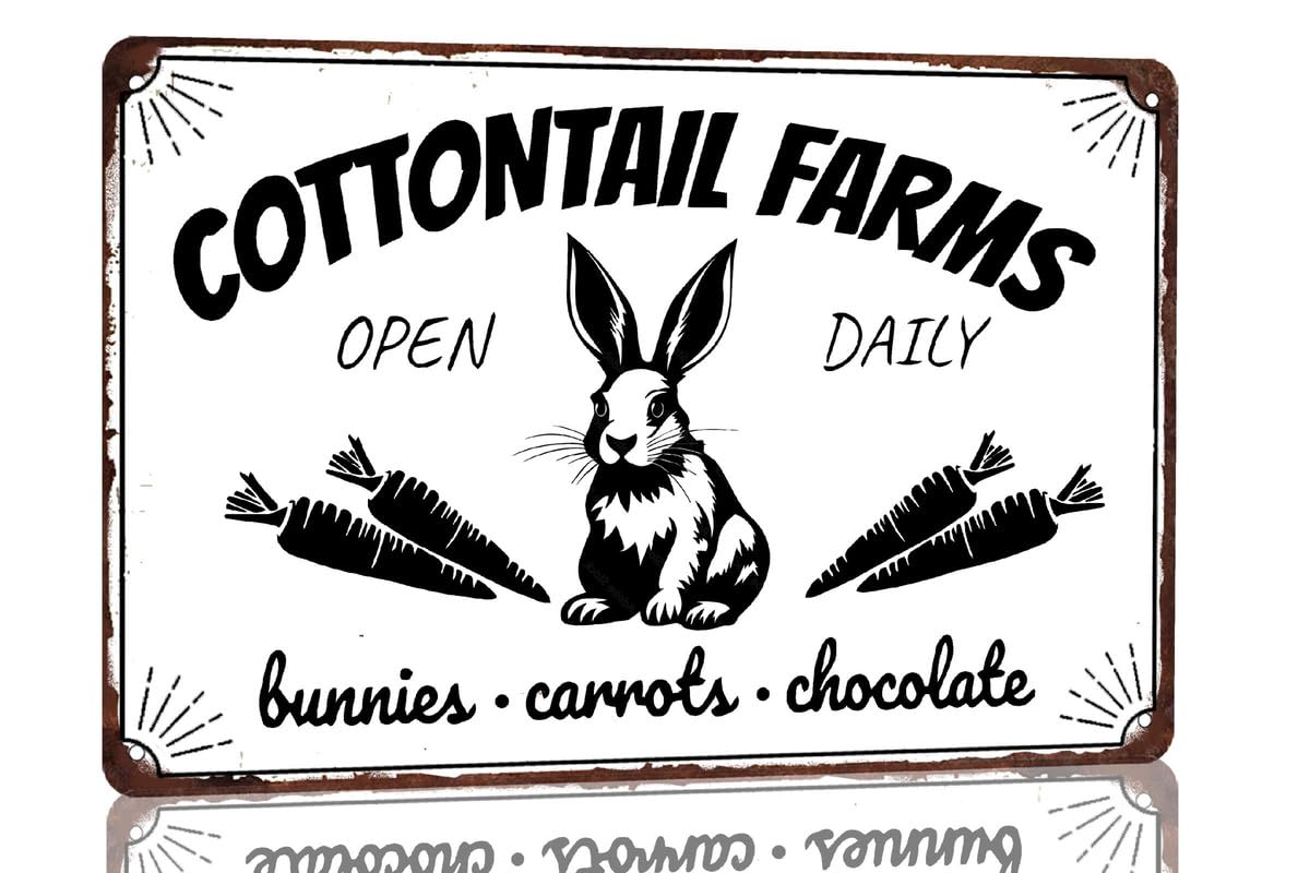 SMAZDFXX Cottontail Farms Metal Tin Sign Farmhouse Funny Tin Sign Home Decor for Easter Day Farm Decor 8"x12"