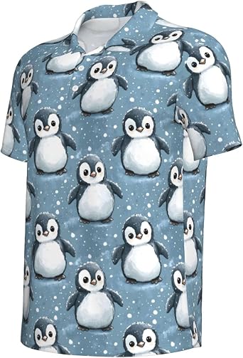 Polo Shirts for Men - Fashion Casual Cute Penguin Snowing Print Short Sleeve Collared Golf Shirts for Men