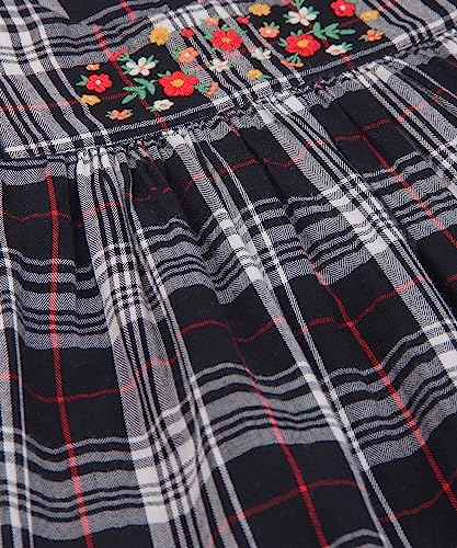 Image of Beebay Cotton Floral Embroidered Check Dress - Red (232005)