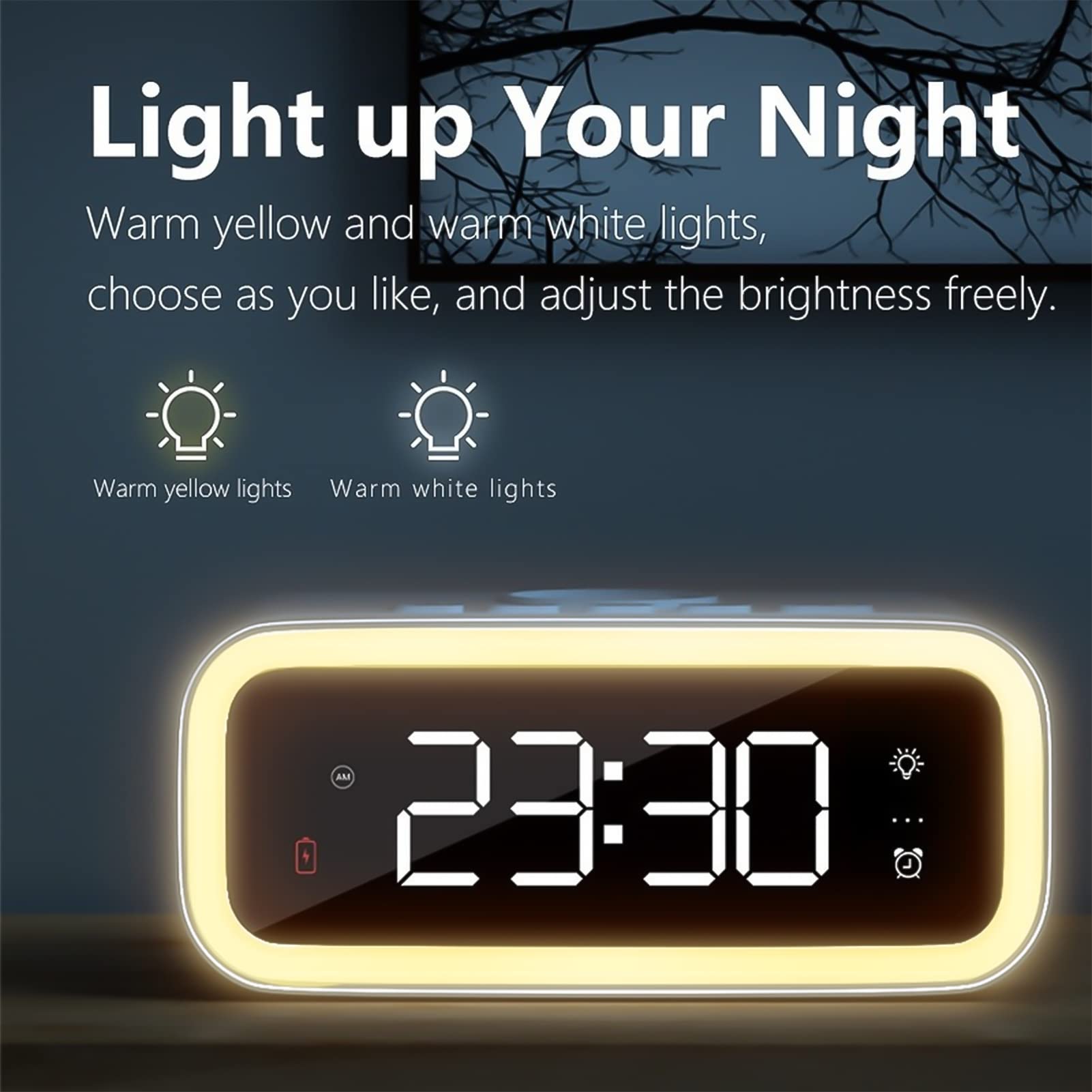 Sveglia con Ricarica Wireless, Orologio elettronico a LED Orologio da Specchio da Tavolo con Sveglia Multifunzionale con Luce Notturna