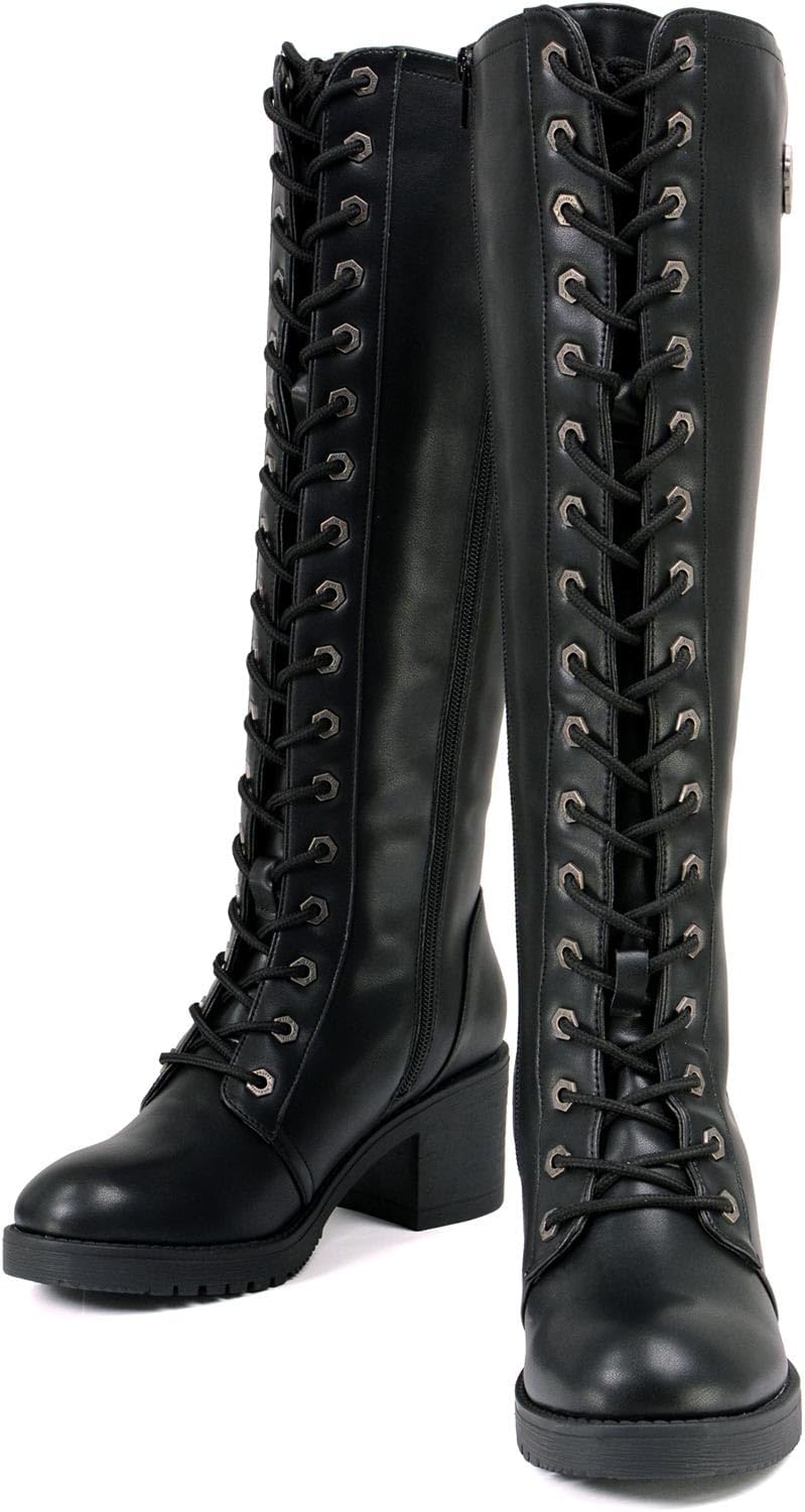 Milwaukee Leather Women's Black Lace-Up Tall Motorcycle Fashion Boots X9442 XBL9442