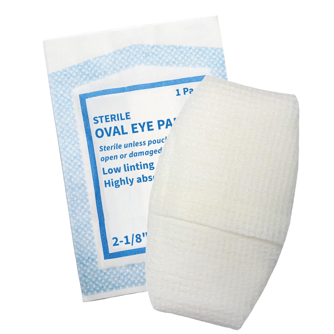 Vakly 100 Sterile Oval Eye Pads - Soft Absorbent 2 5/8 x 1 5/8 Eye Shaped Medical Gauze Pad with Thick Protective Filler, Individually Wrapped - Shaped for Comfort, Compressed Edges to Reduce Lint — Amazon image 5