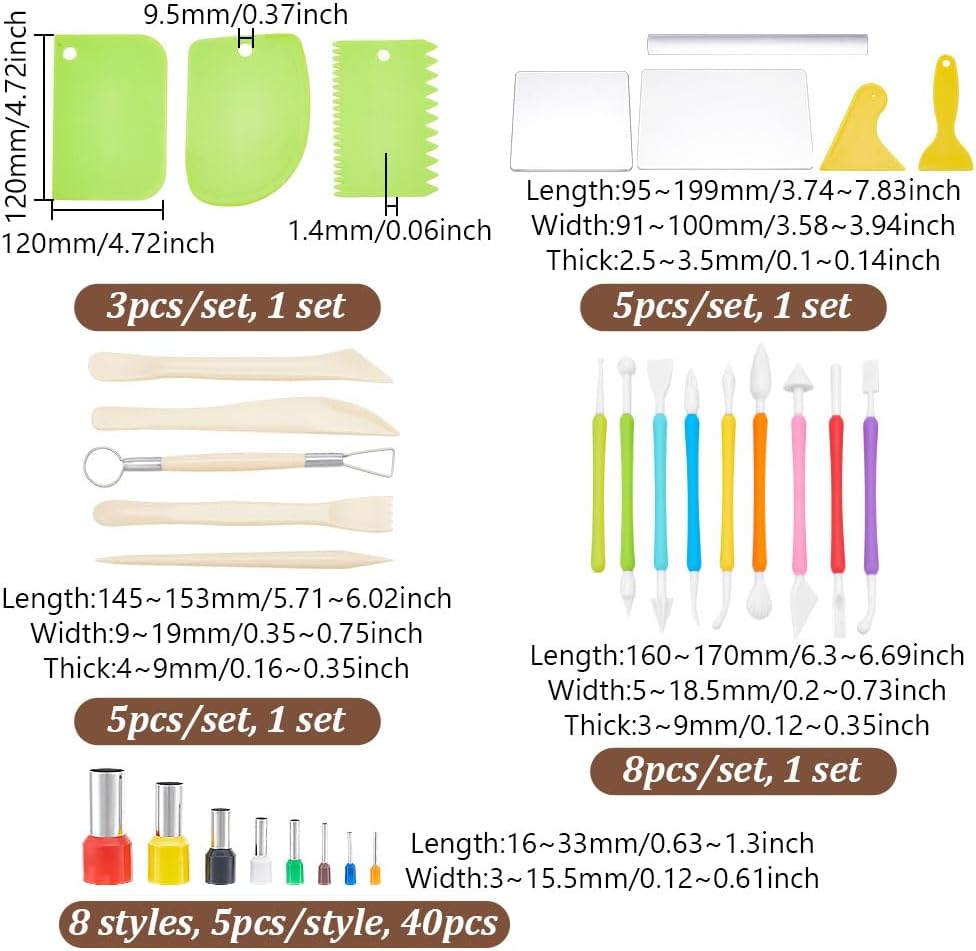 AHANDMAKER 62pcs Modeling Clay Sculpting Tools Kits, PP Plastic Scraper & Chopper, Acrylic Clay Tool, Clay Sculpting Tools, Clay Hole Punches Cutters, Clay Modeling Tool for DIY Pottery Clay Craft