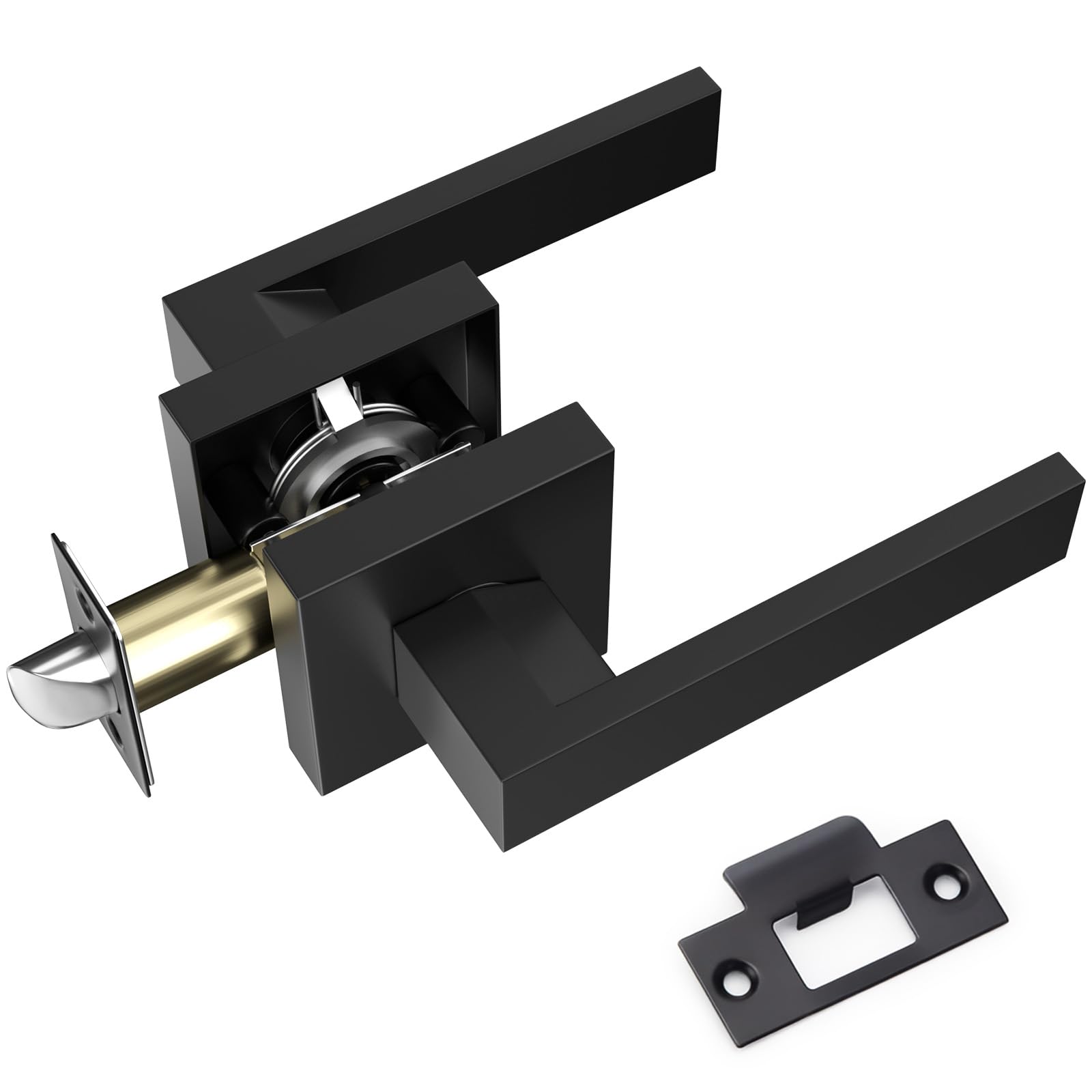 FITNATE Chrome Polished Scroll Door Handle Latch Set,1 Pair Scroll Lever Latch Handles on Backplate&Latch for Interior Use