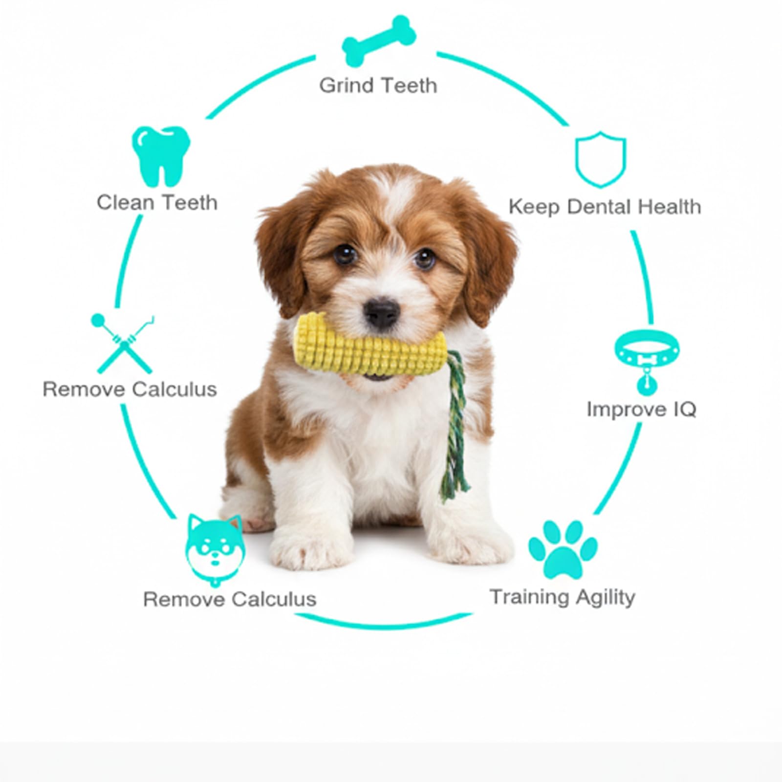 Juguete masticable con forma de maíz para perros pequeños a medianos, juguetes de dentición para cachorros con chirriador; juguete masticable para perros medianos a grandes, diseño con