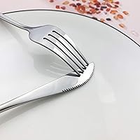 Vista 5 de JASHII Juego de cubiertos de acero inoxidable de titanio, 24 piezas, cubiertos plateados para 6 (brillantes)