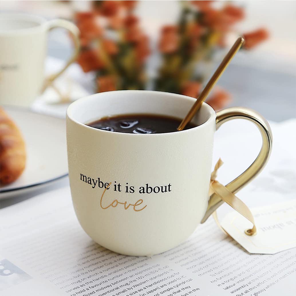 Nowoczesny ceramiczny kubek do kawy, ceramiczny kubek ze złotym uchwytem, porcelanowe kubki do kawy i herbaty, prezent dla miłośników kawy herbaty dla kobiet do biura, do kuchenki mikrofalowej i zmywarki A-320 ml