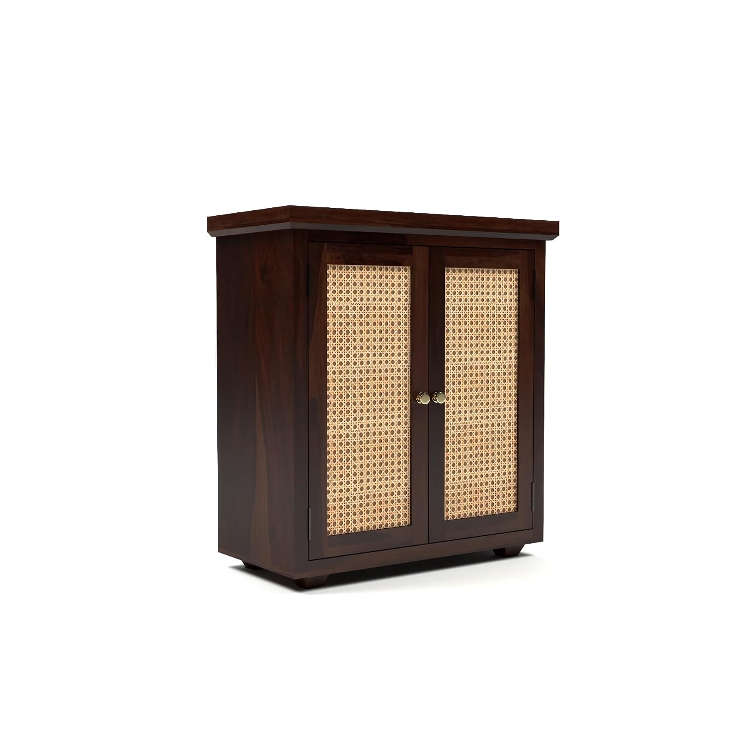 Sheesham Wood Storage Cabinet with Natural Cane Doors | Solid Wood Sideboard Cabinet for Living Room, Bedroom & Entryway | Wooden Accent Cabinet with Double Door Storage | B-Walnut-picture-26
