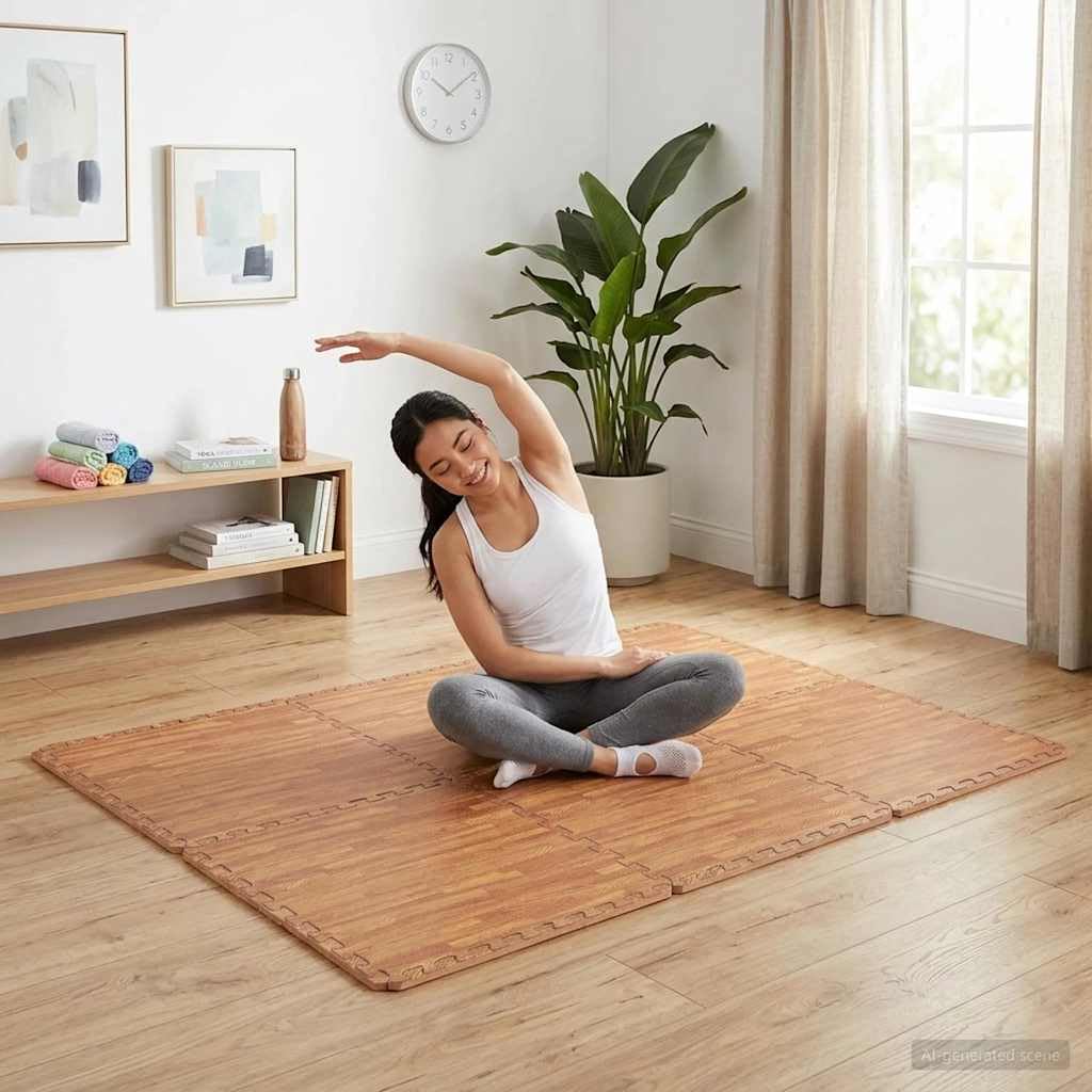Eva piankowe maty podłogowe 6 szt. rysunek słojów drewna, 60 x 60 x 1 cm maty do puzzli, antypoślizgowe podkładki do fitnessu i placu zabaw